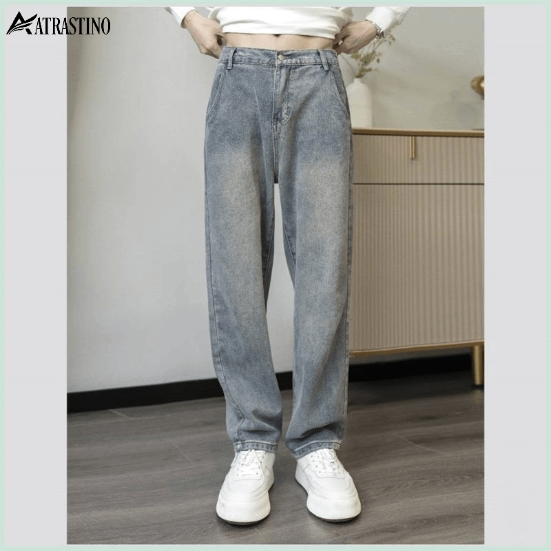 Quần jean nam retro baggy CẠP CAO ống suông rộng Atrastino, quần bò nam xám xanh loang chất jeans cao cấp xu hướng 2023