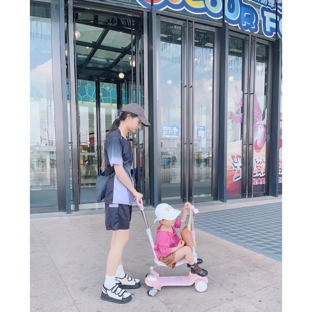 Scooters 3 trong1 cao cấp Vitality - XE TRƯỢT BÁNH TO SCOOTER  KIÊM XE CHÒI CHÂN GẤU CAO CẤP CÓ NHẠC, Đèn nháy....