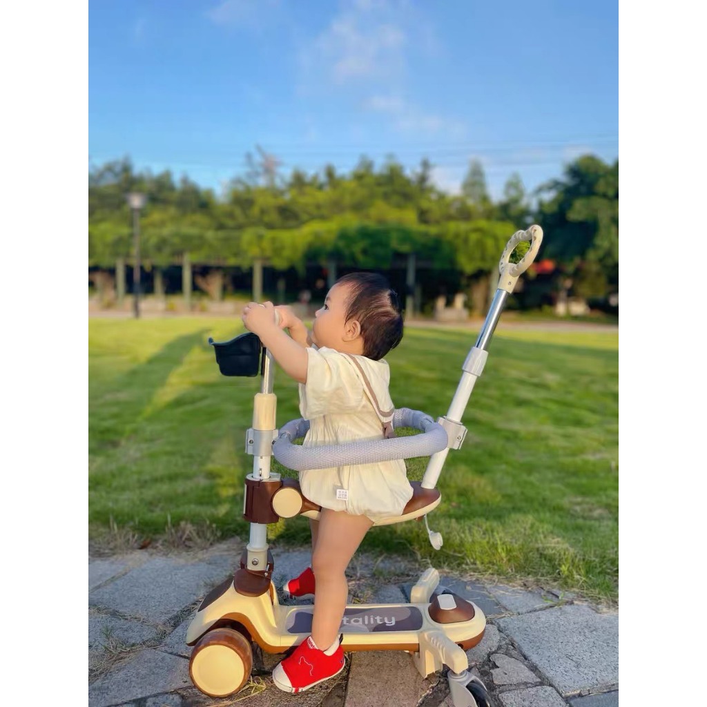 Scooters 3 trong1 cao cấp Vitality - XE TRƯỢT BÁNH TO SCOOTER  KIÊM XE CHÒI CHÂN GẤU CAO CẤP CÓ NHẠC, Đèn nháy....