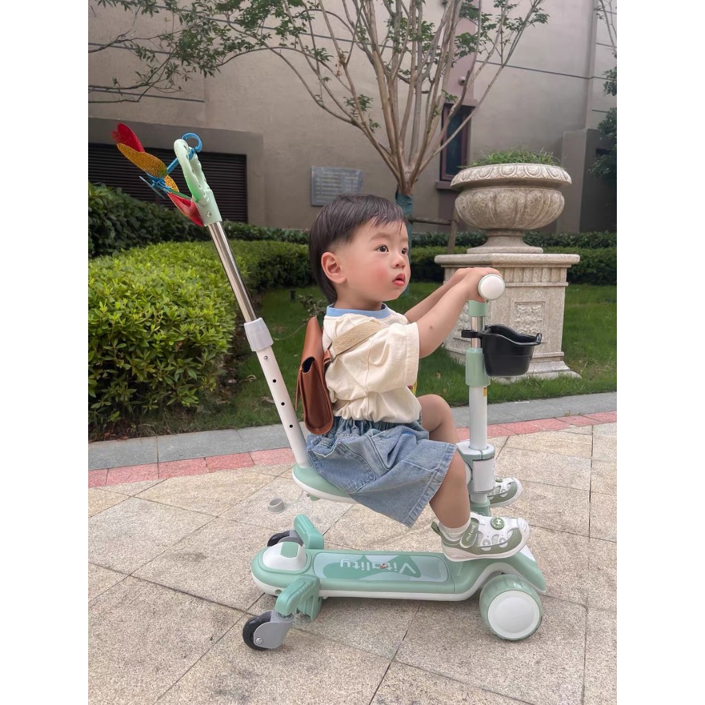 Scooters 3 trong1 cao cấp Vitality - XE TRƯỢT BÁNH TO SCOOTER  KIÊM XE CHÒI CHÂN GẤU CAO CẤP CÓ NHẠC, Đèn nháy....