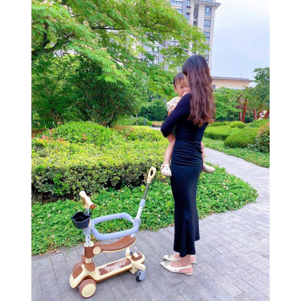 Scooters 3 trong1 cao cấp Vitality - XE TRƯỢT BÁNH TO SCOOTER  KIÊM XE CHÒI CHÂN GẤU CAO CẤP CÓ NHẠC, Đèn nháy....
