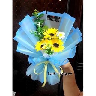 Bó Hoa hướng dương sáp thơm, 3 bông tông xanh nền nã ( nowship)