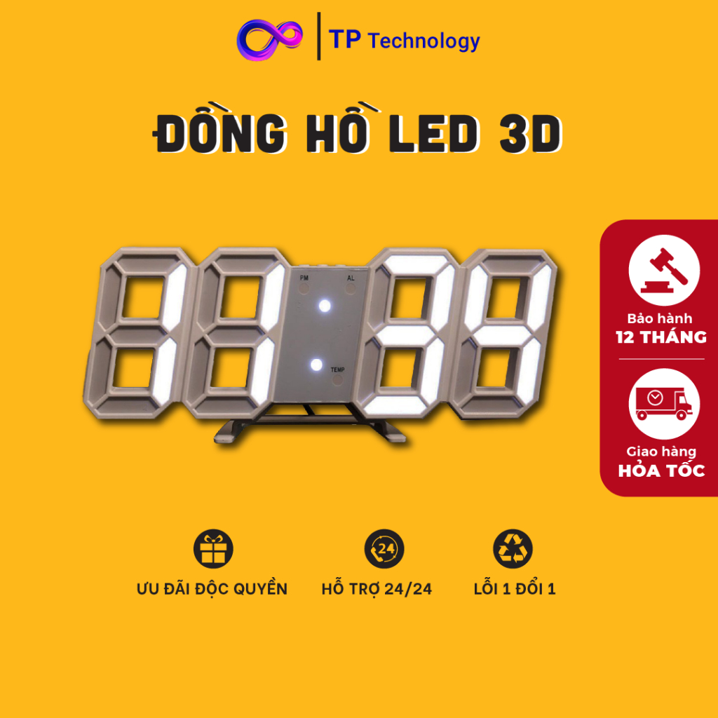 Đồng hồ LED 3D treo tường để bàn thông minh phong cách Hàn Quốc