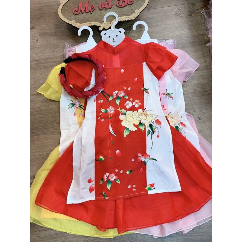 Áo dài lụa xướt bé gái thiết kế 10-38ki