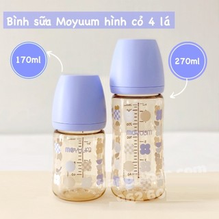 Bình sữa moyuum hàn quốc cỏ 4 lá tím, cúc hồng, tim đỏ vàng 170ml/270ml - nhựa ppsu cao cấp, núm ti siêu mềm