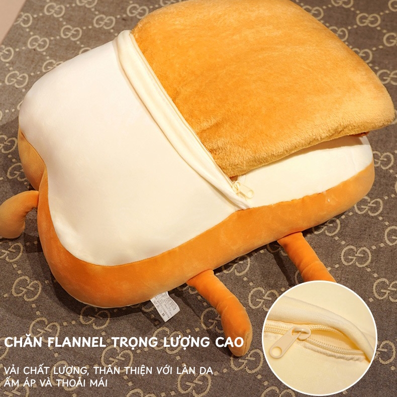 Bộ chăn gối văn phòng luồn tay CHỒY bánh mì dễ thương thiết kế thông minh 3 in 1 đa năng gối đầu tựa lưng gối ôm