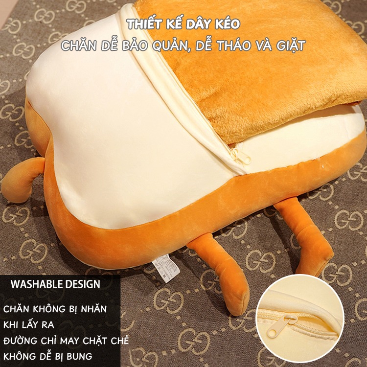 Bộ chăn gối văn phòng luồn tay CHỒY bánh mì dễ thương thiết kế thông minh 3 in 1 đa năng gối đầu tựa lưng gối ôm