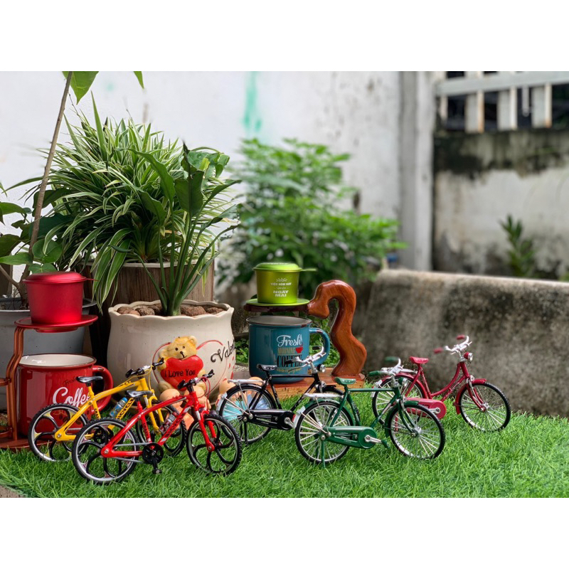Mô Hình Xe Đạp Mini Bằng Hợp Kim Phong Cách Cổ Điển, Xe Đạp Decor Siêu Cute Tỉ Lệ 1/10