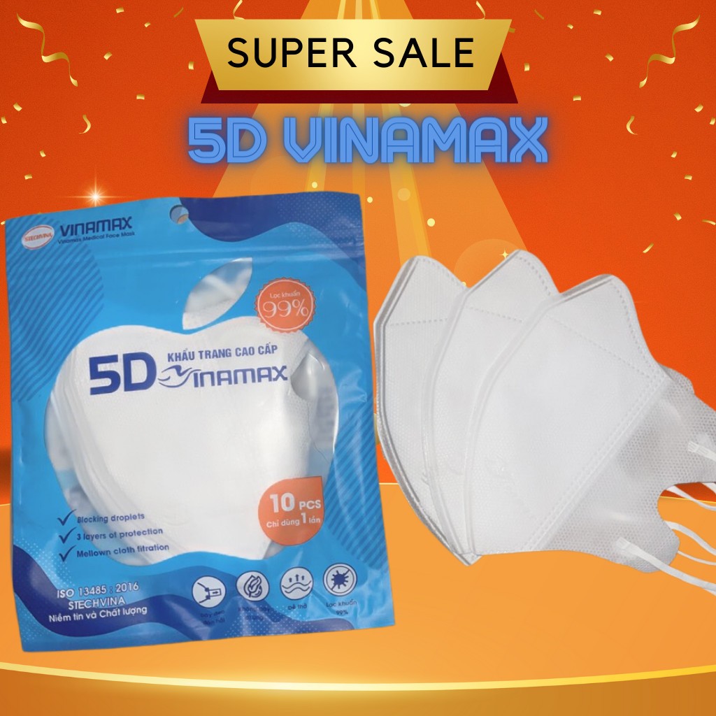 Khẩu trang 5d vinamax đen ( combo 100 chiếc ) 5 túi 50 chiếc ( 5 chiếc giá 1k )