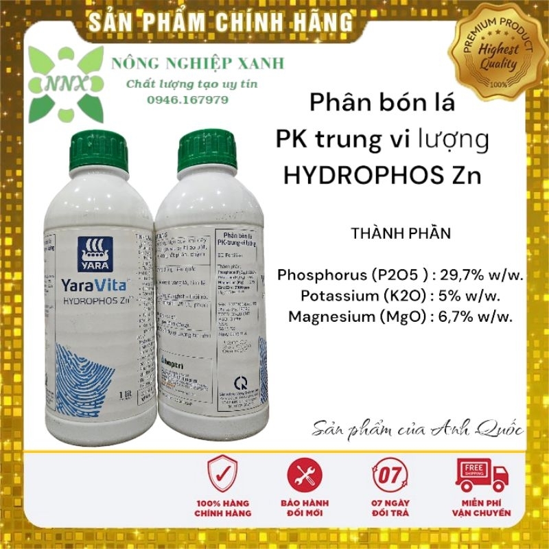 Phân bón lá PK trung vi lượng HYDROPHOS Zn chai 1 lít