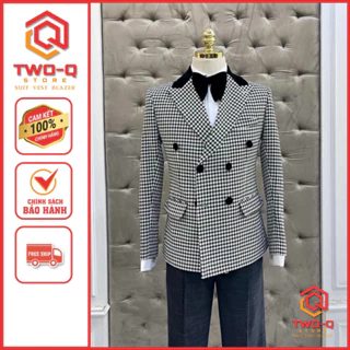 Áo vest blazer nam trắng đen 6 cúc phối Hàn Quốc form ôm dáng chuẩn- Q&Q STOREE