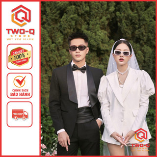 Bộ vest nam mặc Tuxedo ngày cưới Màu Đen Ve Sam Phối Phi Chuẩn Form cao cấp (áo+quần) full size