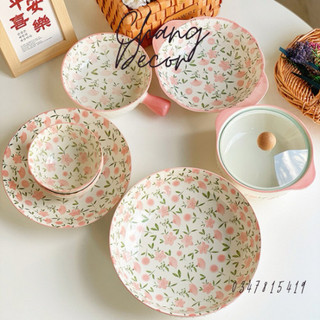 Bộ tô chén đĩa sứ hoa phong cách Hàn Quốc sang Trộng