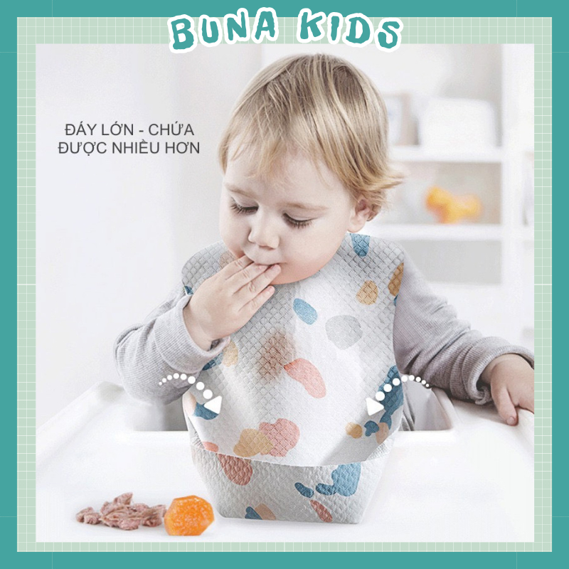 Yếm giấy ăn dặm cho bé có máng, chống thấm, dùng một 1 lần tự phần huỷ vệ sinh nhanh gọn mỗi bữa ăn Bunakids Y03