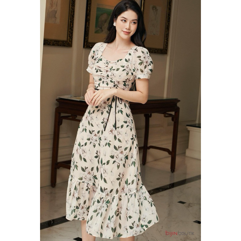 Đầm hoa xoè bijin kem