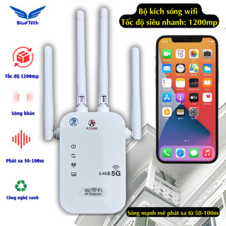 Cục kích sóng wifi tốc độ cao nhất 1200Mbps, bộ kích wifi 4 râu siêu mạnh phát xa và xuyên tường với khoảng cách 60-100m
