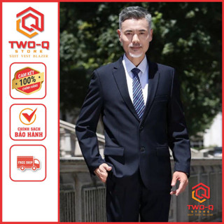 Bộ Vest Nam trung niên 2 nút Màu Đen chất vải dày dặn cao cấp (áo+quần) full size