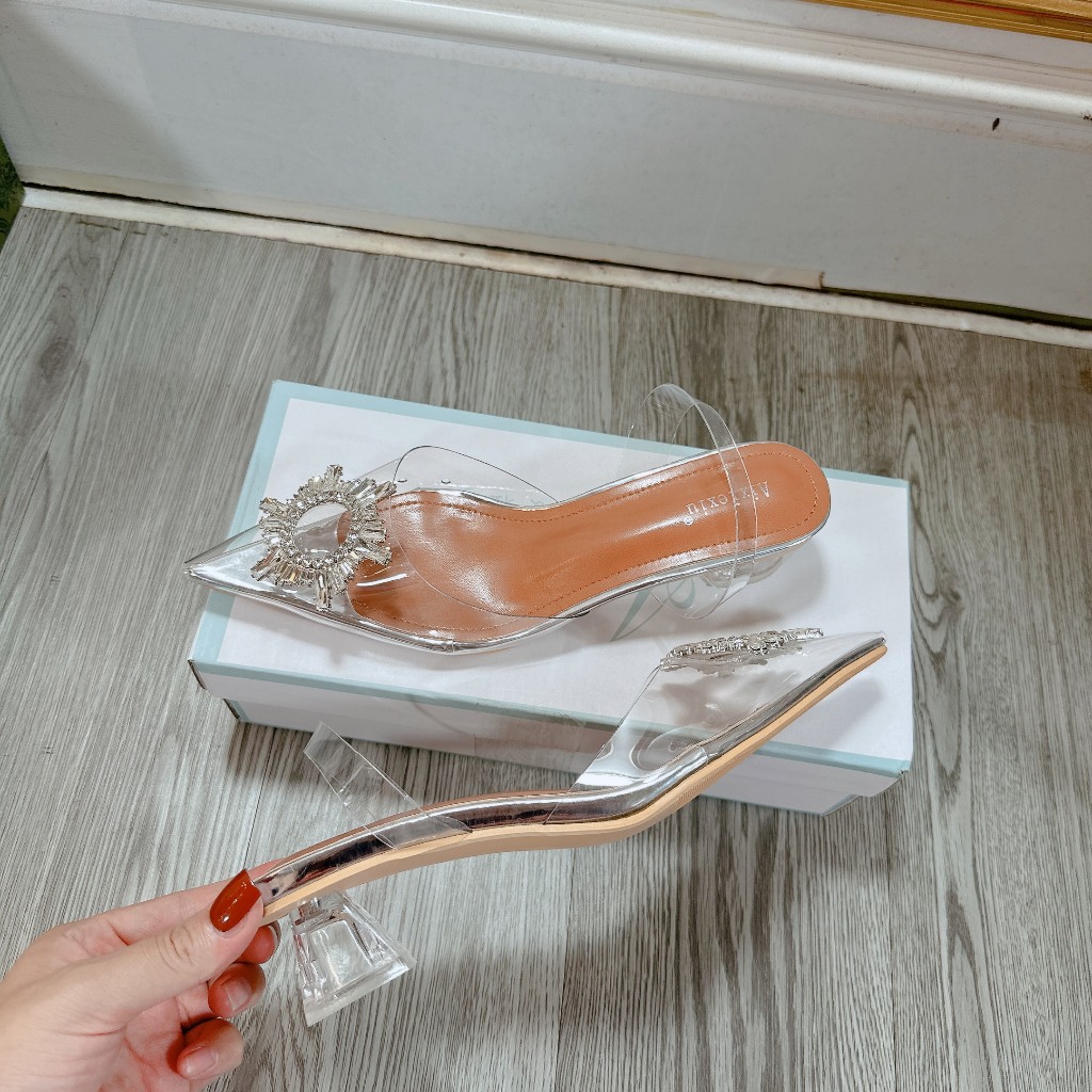 Sandal gót 3 phân mica hoa đá mặt trời fullbox túi giấy