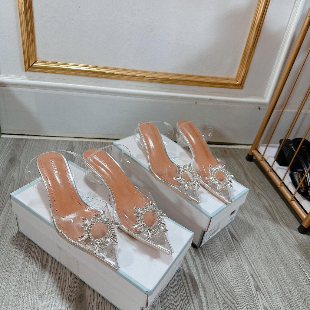 Sandal gót 3 phân mica hoa đá mặt trời fullbox túi giấy