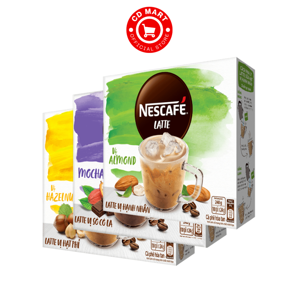 Hộp 10 gói cà phê sữa hạt latte Nescafe 240G