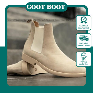 Giày boot nam Chelsea boots tan cổ cao mũi tròn, giày da cao cổ da lộn đế tăng chiều cao 2.5cm