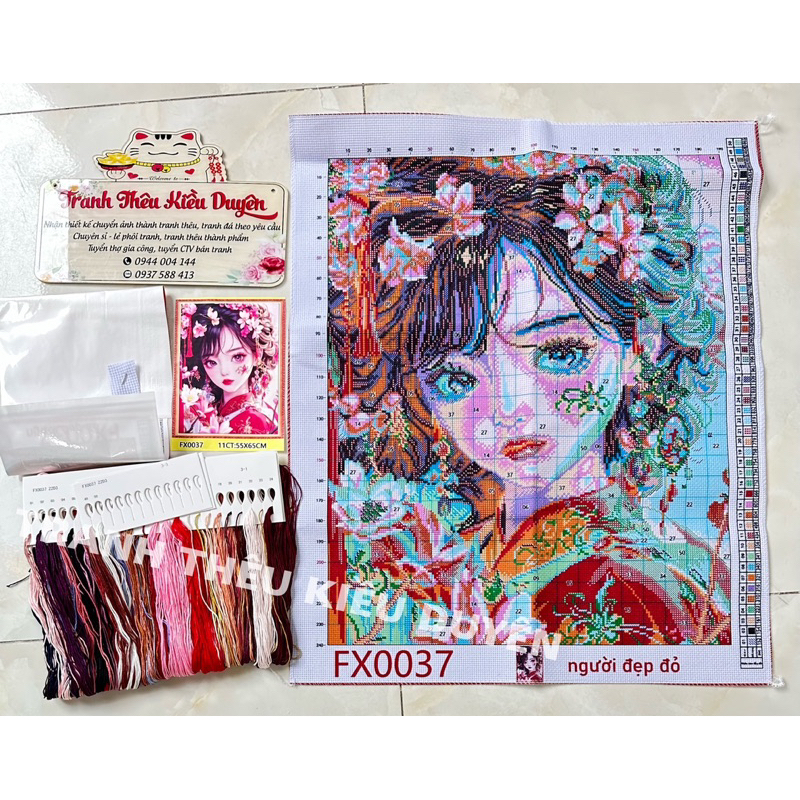 Tranh thêu chữ thập cô gái cổ trang FX037  thêu kín tranh