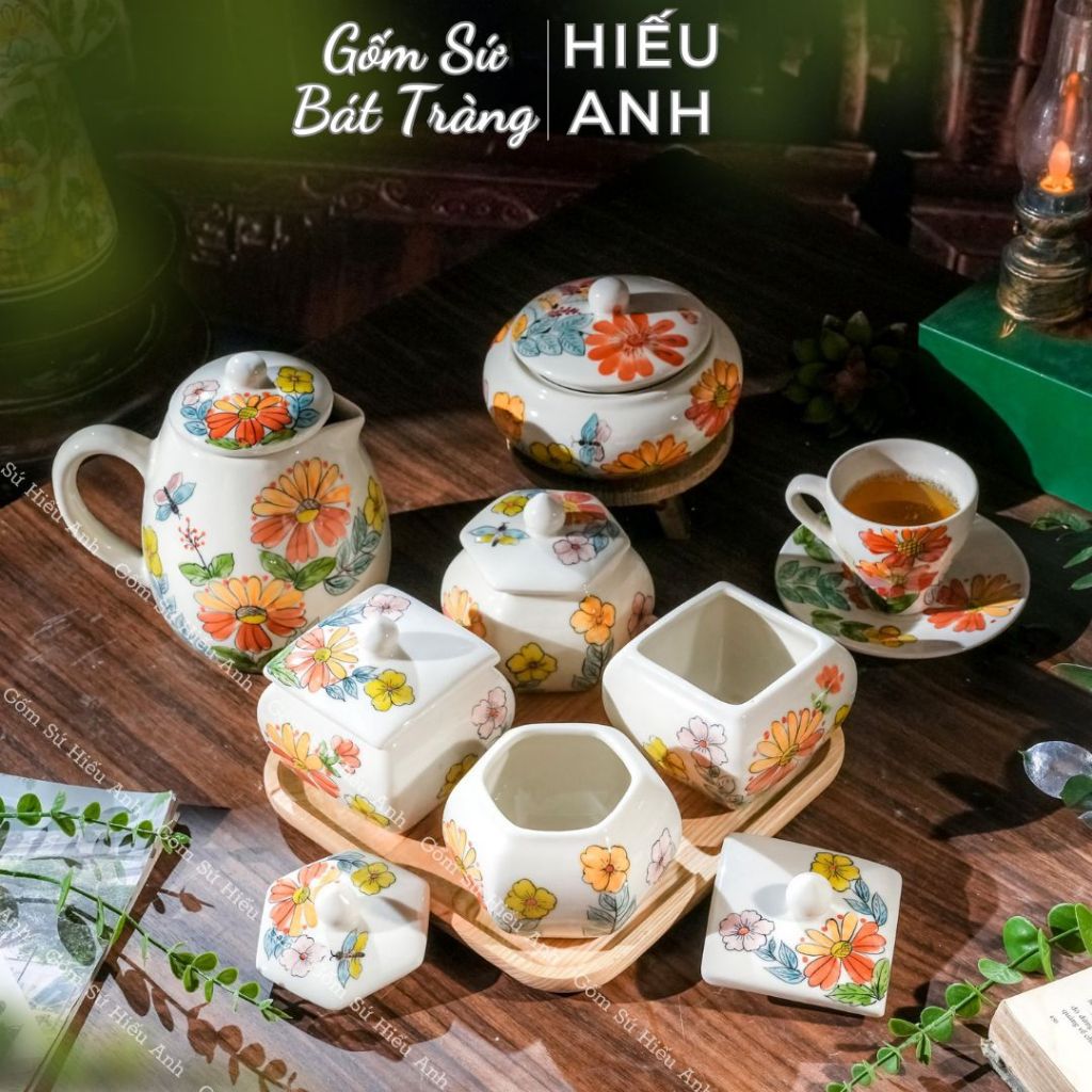 Khay Đựng Mứt Gốm Sứ Bát Tràng Vẽ Tay Cao Cấp, Hũ Sứ Có Nắp Đựng Bánh Kẹo Tết, Hạt Bí, Hướng Dương,...