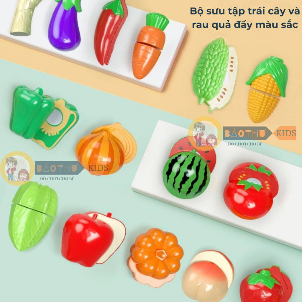 Đồ Chơi Cắt Hoa Quả Và Rau Củ 30 Chi Tiết Bằng Nhựa ABS An Toàn, Bộ Đồ Chơi Giỏ Cắt Trái Cây - Bảo Thư Kids