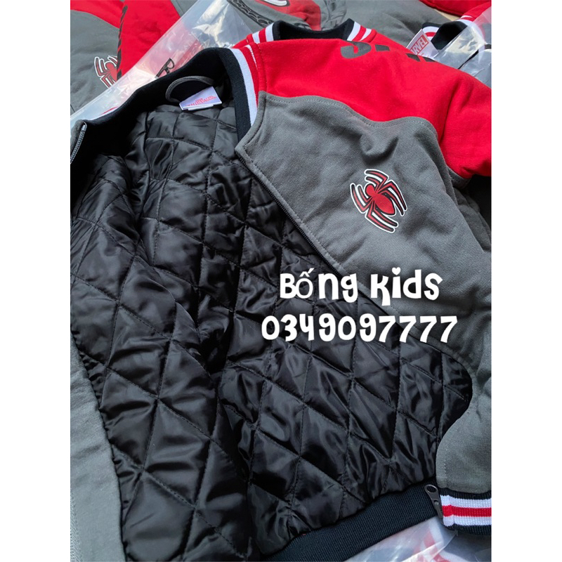 Áo Bomber Bé Trai Chần Bông Siêu Nhân Nhện Xám/Đỏ