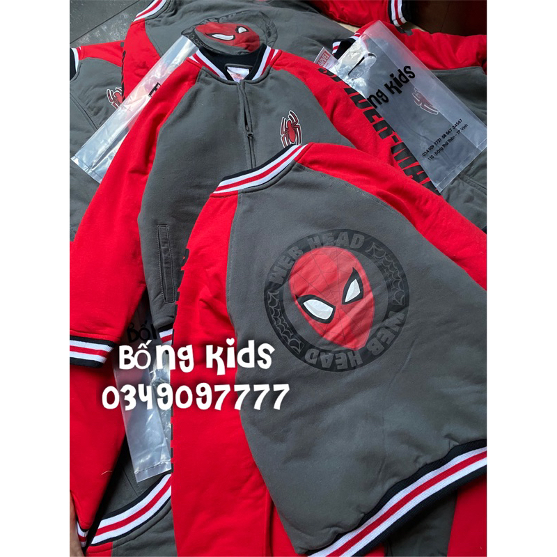Áo Bomber Bé Trai Chần Bông Siêu Nhân Nhện Xám/Đỏ