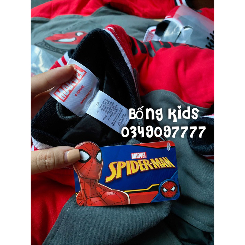 Áo Bomber Bé Trai Chần Bông Siêu Nhân Nhện Xám/Đỏ