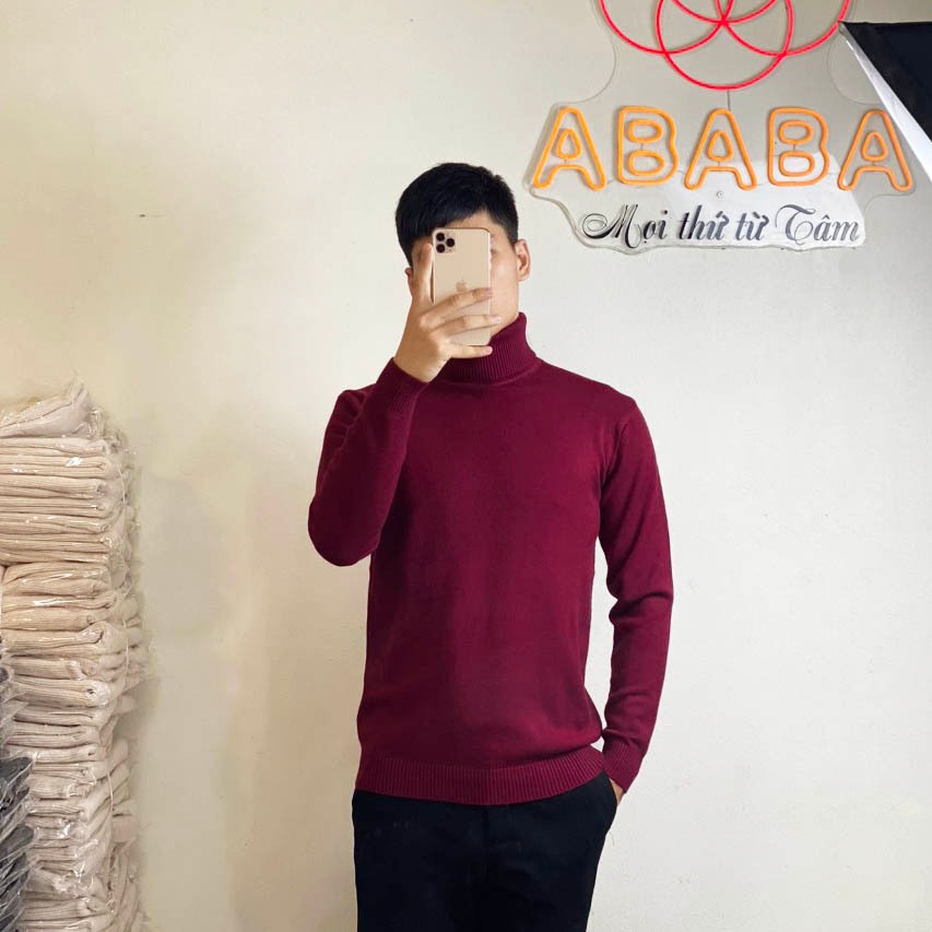 Áo Len nam màu Đỏ Cổ lọ Trơn len mềm mịn hàng Quảng Châu ABABA lo-6602-do
