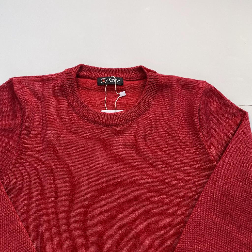 Áo len nam màu Đỏ Cổ tròn Trơn dáng Ôm body len cao cấp ABABA tronvisco-do