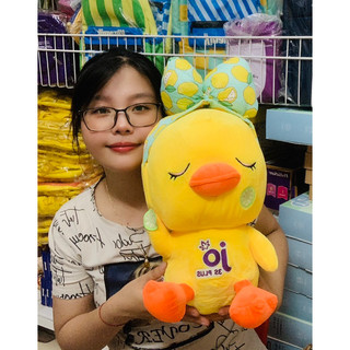 Gấu Bông Vịt Đeo Nơ má hồng dễ thương