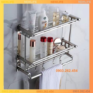 Kệ để đồ nhà tắm 2 tầng, treo tường, chất liệu inox 304, không cần khoan đục rất tiện lợi - Bảo hành 12 tháng - RE0160