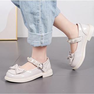 Giày búp bê da PU đính ngọc trai