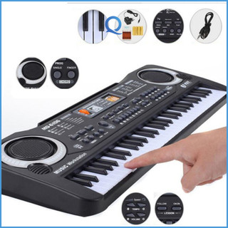 Đàn piano cho bé gồm micro, adapter cắm điện dùng trực tiếp hoặc xài pin tiểu, đàn điện tử 61 phím kết hợp đàn organ