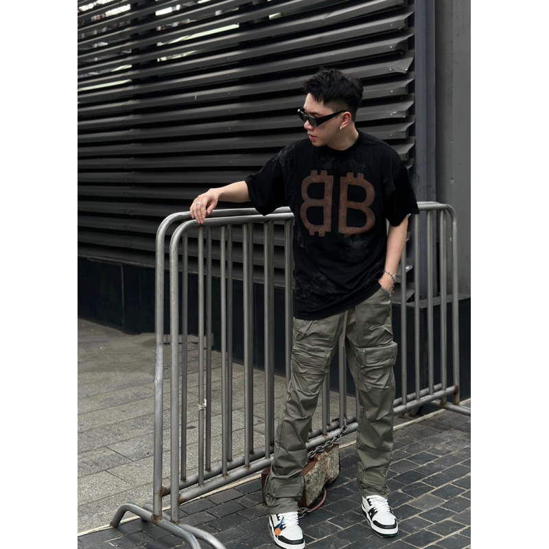 Quần Cargo - Tears of Saint - túi hộp Zipper xanh kaki newFW2023