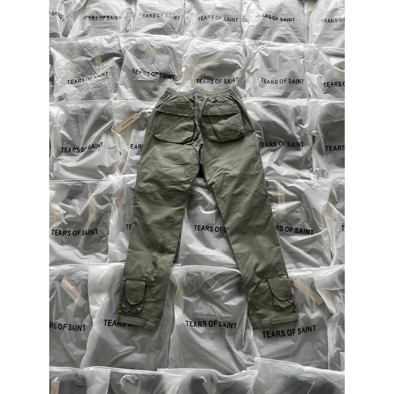 Quần Cargo - Tears of Saint - túi hộp Zipper xanh kaki newFW2023