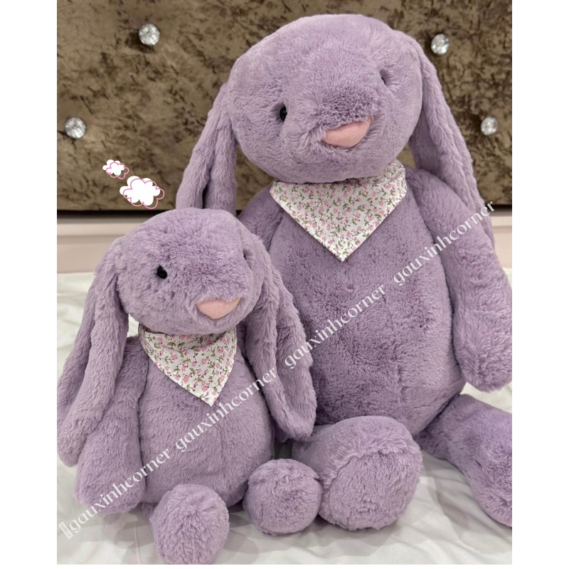 Thỏ bông thêu tên màu TÍM lông mềm kèm yếm hoa loại 1 cao cấp quà tặng cho bé thỏ jellycat