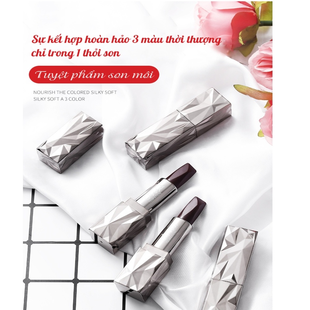 Son 3 màu ANSEL chống nước lâu trôi - Son lì dưỡng son môi kim cương lên màu đẹp Nội Địa Trung
