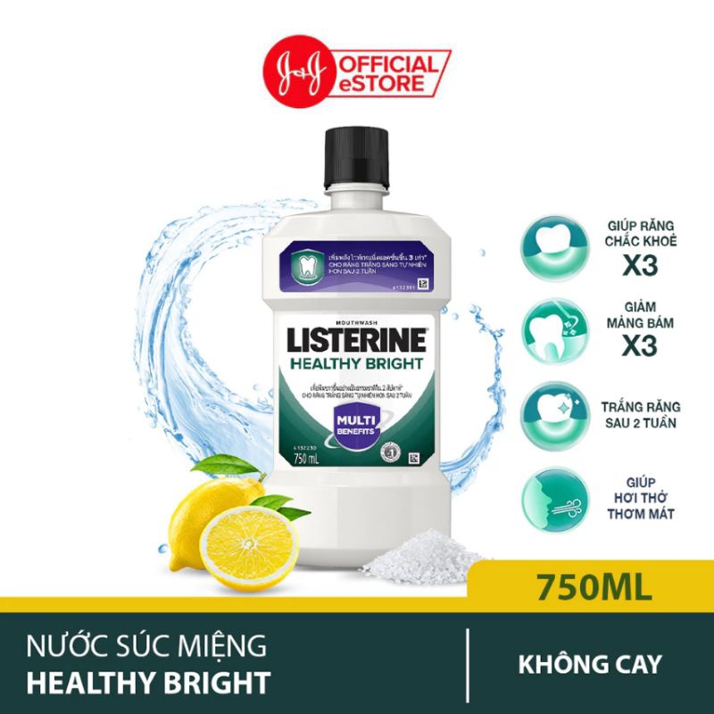 Nước súc miệng Listerine Healthy Bright Chanh Muối 750ml