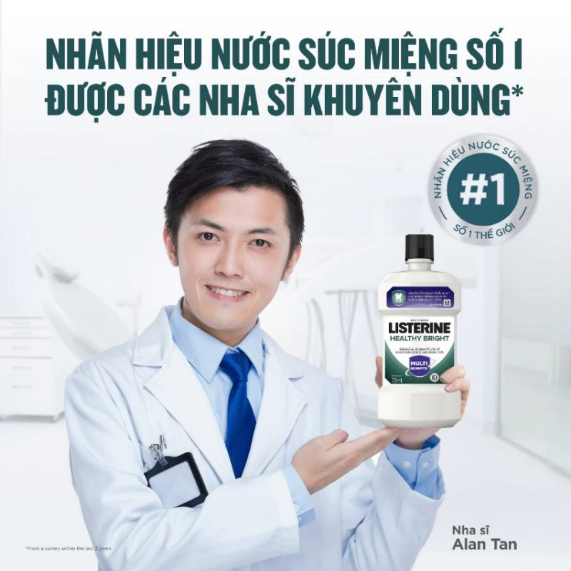Nước súc miệng Listerine Healthy Bright Chanh Muối 750ml