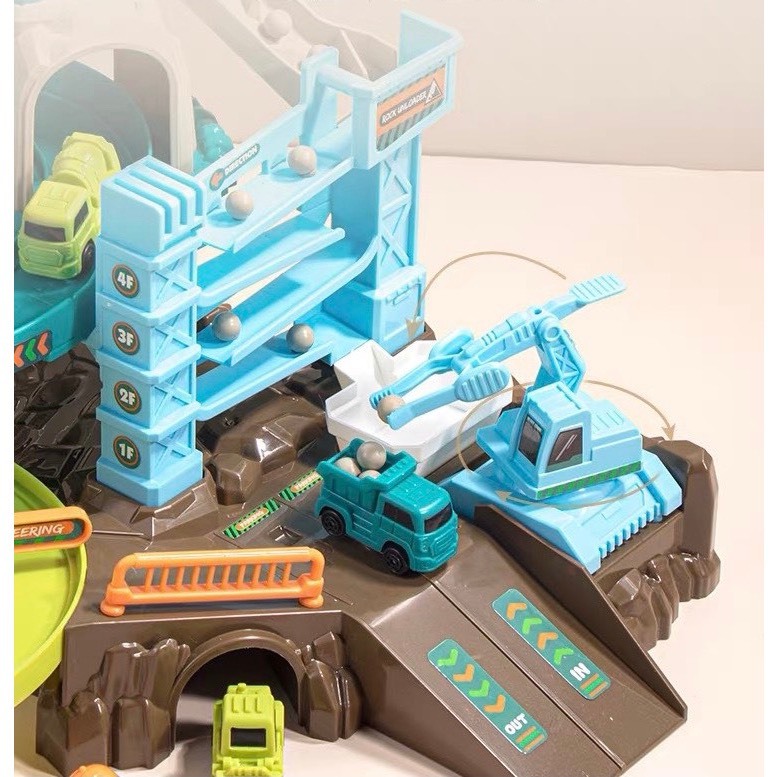 Đồ Chơi Bãi xe Khủng Long Tặng Kèm 6 Xe Trượt / Đồ chơi đường ray ô tô, bãi xe công trường / Bộ đường đua khủng long