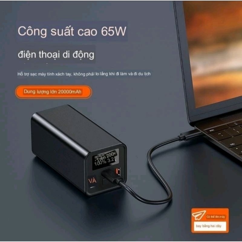 Box sạc dự phòng 65w 20000mah 4 cell pin 21700 sạc siêu nhanh cho laptop Macbook điện thoại pd 65w 2 chiều