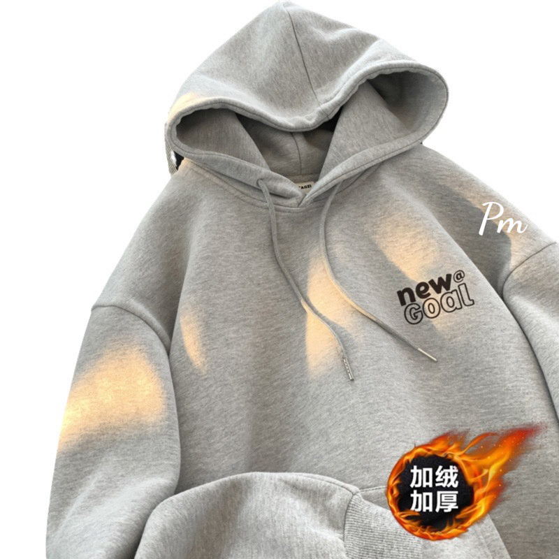 Áo hoodie mũ hai lớp NEW GOAL nỉ lót bông dày form rộng