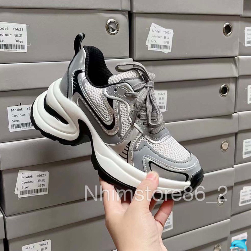 Giày thể thao sneaker buộc dây màu bạc trẻ trung năng động, hàng QC xịn xò