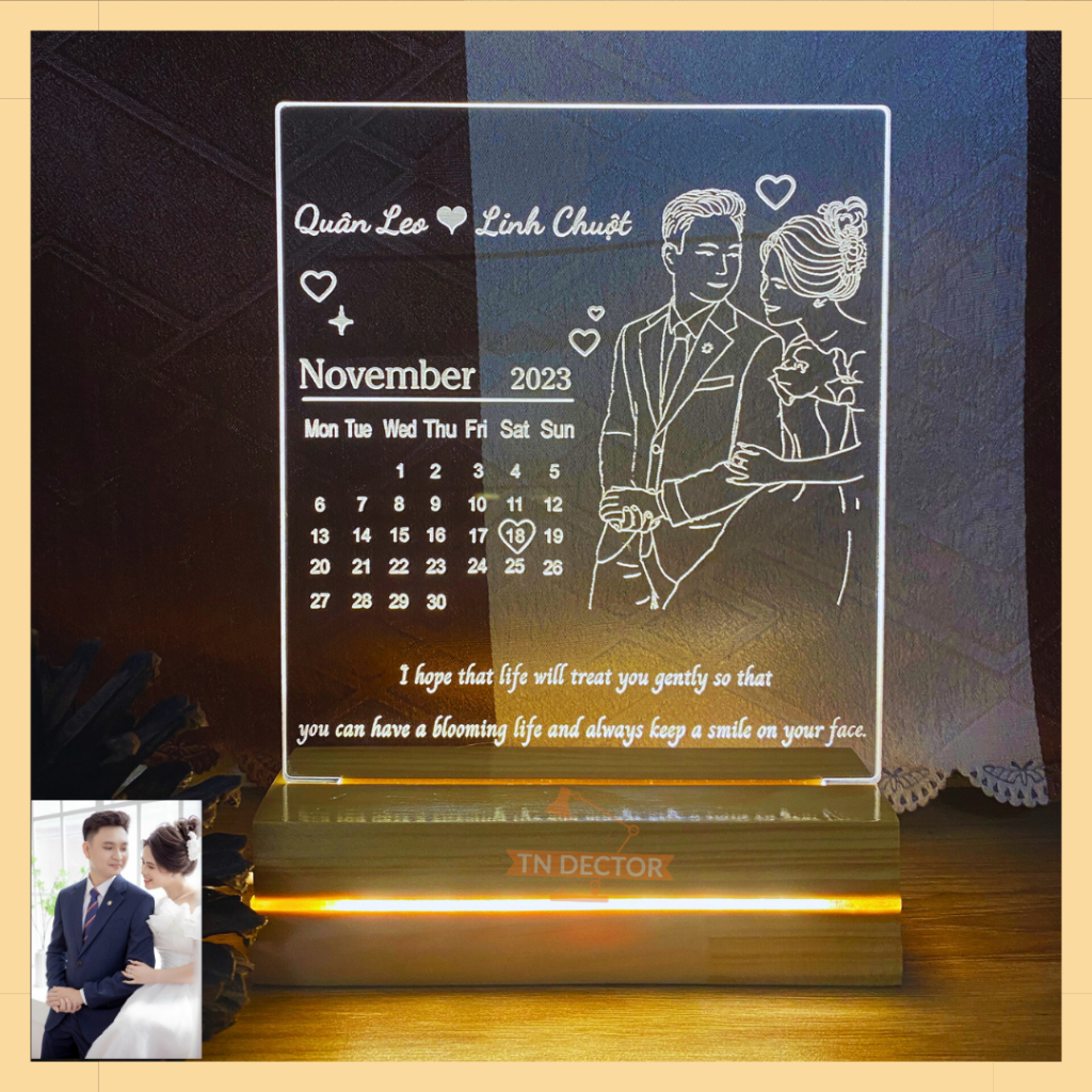 Đèn ngủ led 3D khắc hình dạng line theo yêu cầu, quà tặng tình yêu, kỷ niệm ngày yêu, ngày cưới, sinh nhật, decor phòng