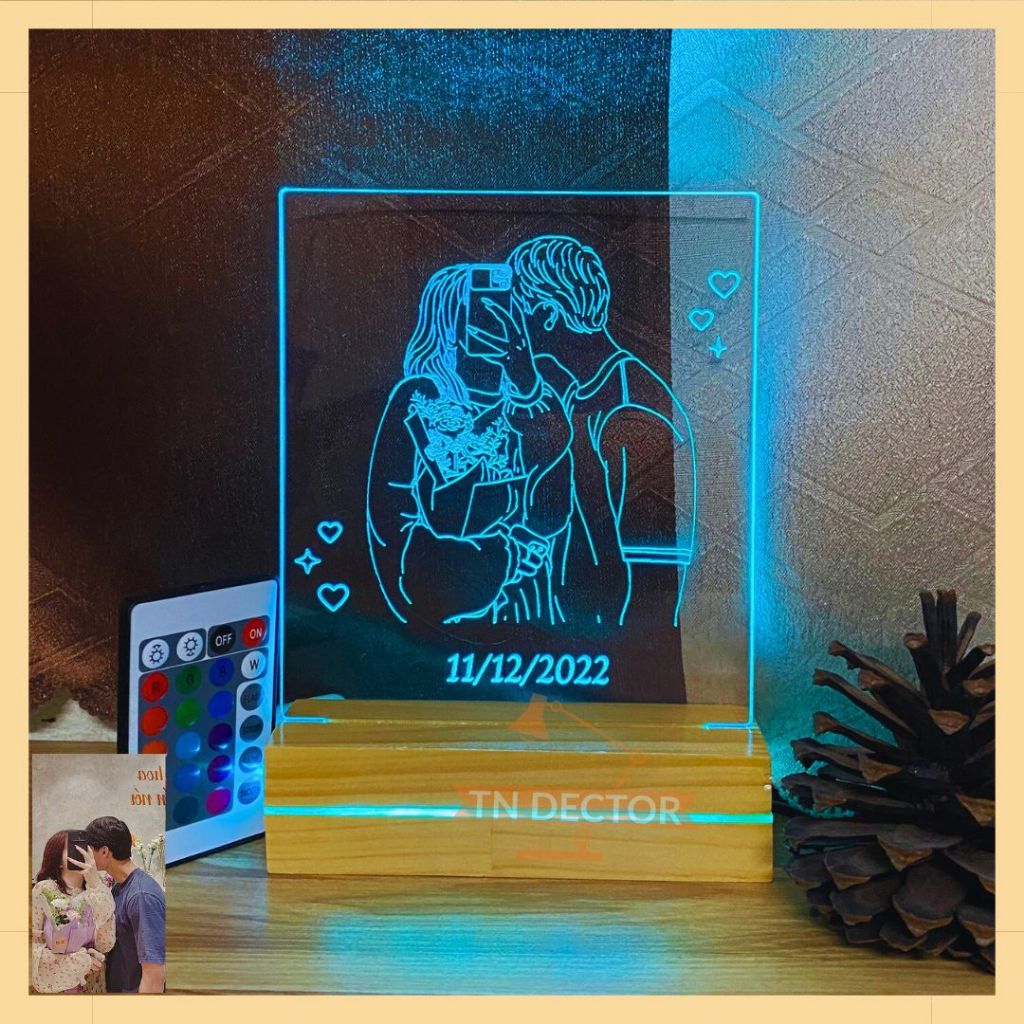 Đèn ngủ led 3D khắc hình dạng line theo yêu cầu, quà tặng tình yêu, kỷ niệm ngày yêu, ngày cưới, sinh nhật, decor phòng