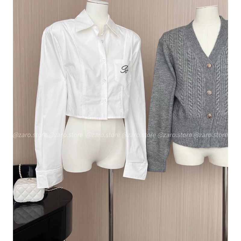 Áo cardigan thêu+sơ mi trắng thêu+Chân váy caro đỏ